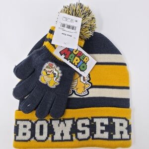 Nintendo Super Mario Bowser Hat and Gloves - Navy and Yellow